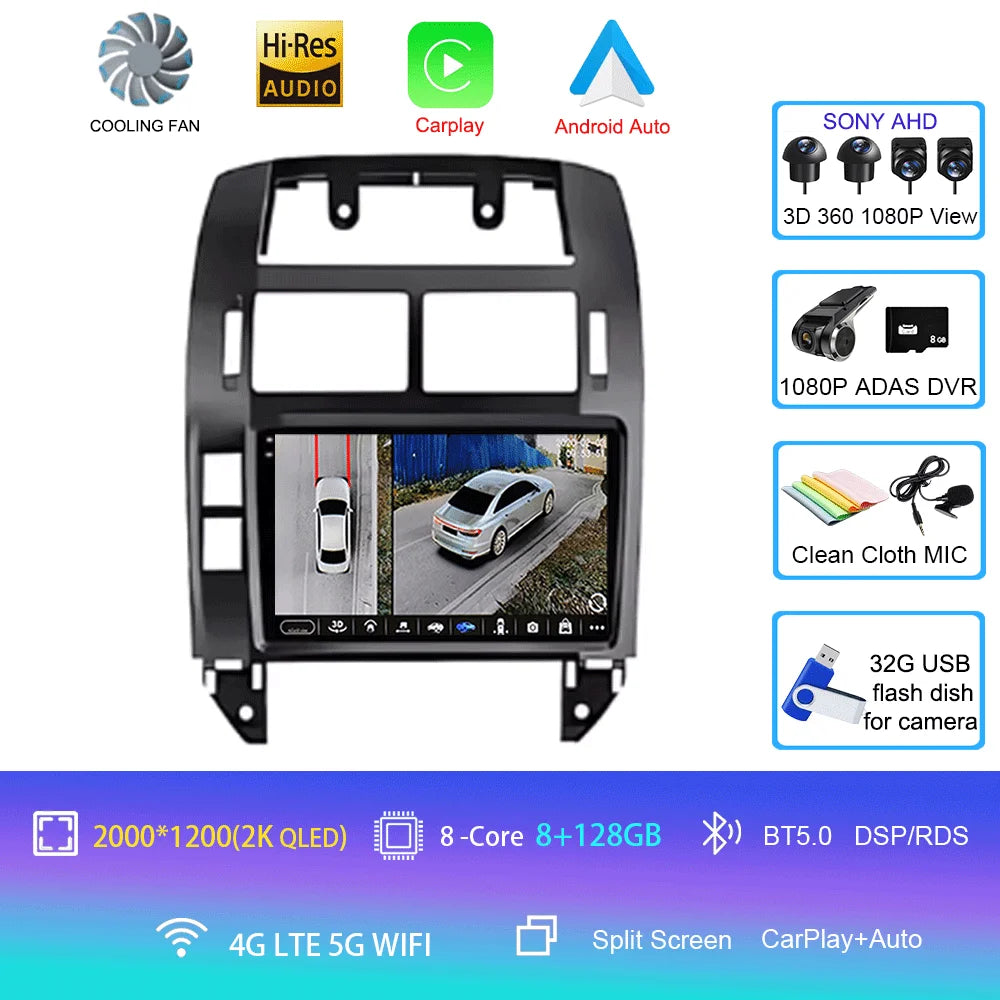 For Volkswagen VW Polo MK4 6Q 9N 9N3 2004- 2009 Car Radio Android 16 Auto Multimedia Video Player GPS Carplay QLED Screen Stereo