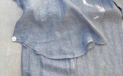 New Summer Women Leisure Lapel Collar Shirt Elegant Pantsuits Fashion Blue Suit Two-piece Set Simple Loose Comfortable Shirt