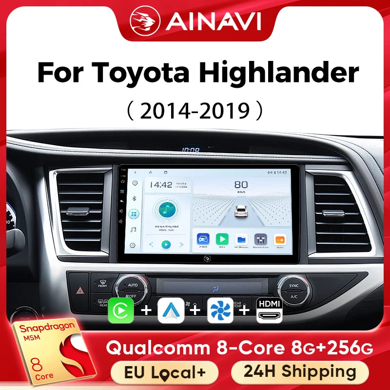 Ainavi Car Multimedia Player For Toyota Highlander 2014 2015 2016 2017 2018 2019 wireless Carplay Android Auto 4G Wifi 2din
