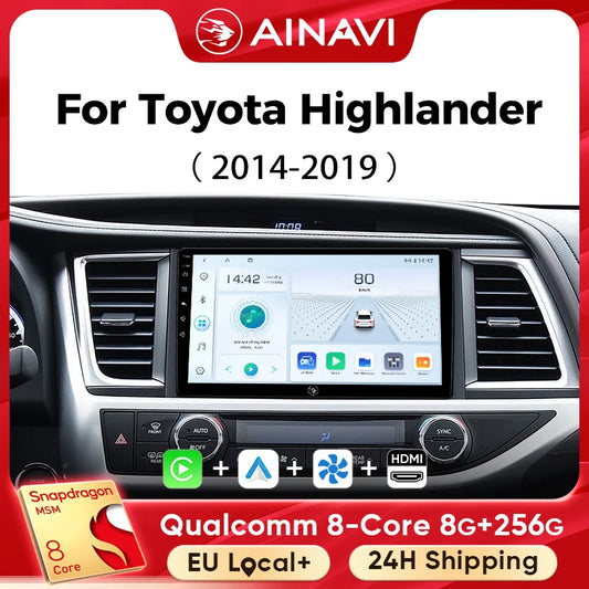 Ainavi Car Multimedia Player For Toyota Highlander 2014 2015 2016 2017 2018 2019 wireless Carplay Android Auto 4G Wifi 2din