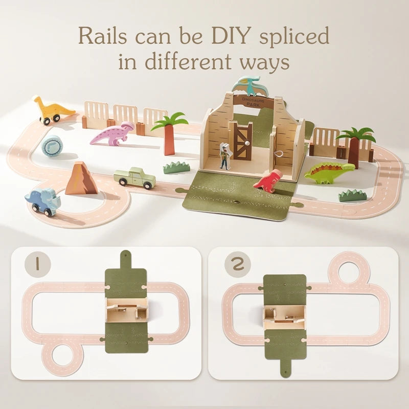 Wooden Felt Dinosaur Track Scene Toy Wooden Blocks Display Toys Baby Block Stacking Game Baby Mind Diverging Toy Room Decoration