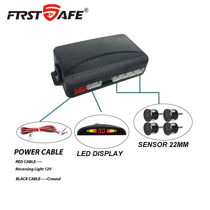 Front Mounted Car Parking Sensor Danger Alarm Kit LED Display 4 Sensors 22mm Backlit Obstacle Radar Monitoring System 12 Colors