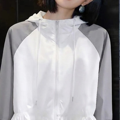 Women's Lightweight Breathable Sun Protection Clothing Short Length Loose Fit  Shirt with Hood And Patchwork Hem Casual O...