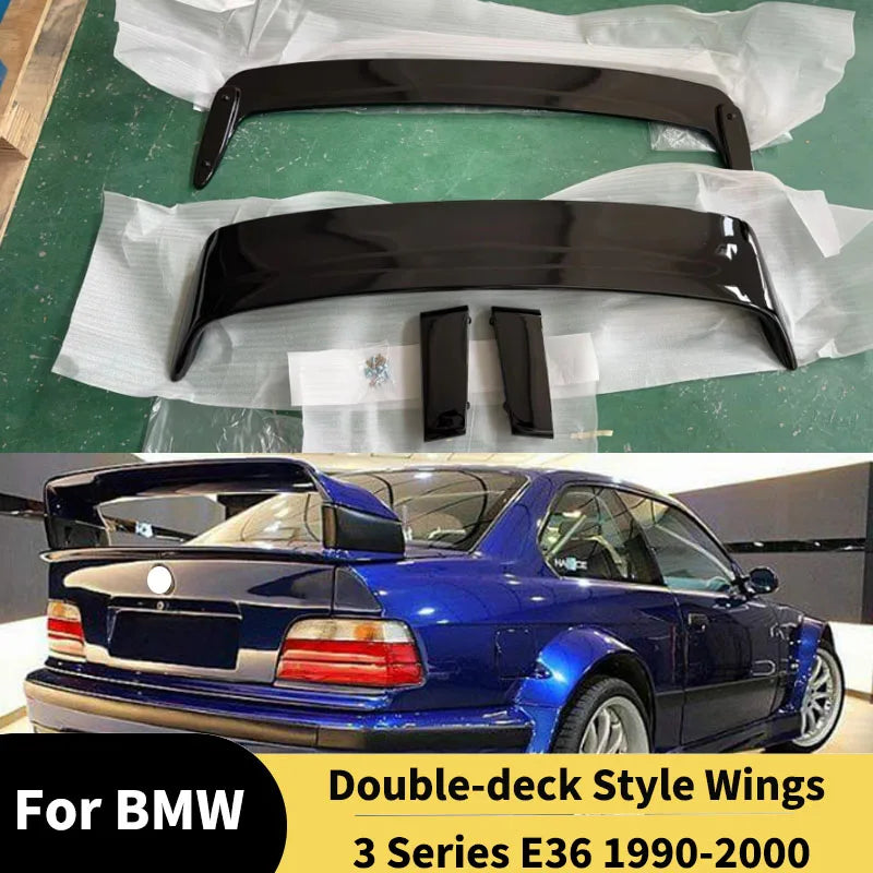 For BMW 3 Series E36 1990-2000 Car Rear Trunk Lip Spoiler Wing Double-deck Style Wings Tuning Exterior Accessories Body Kits
