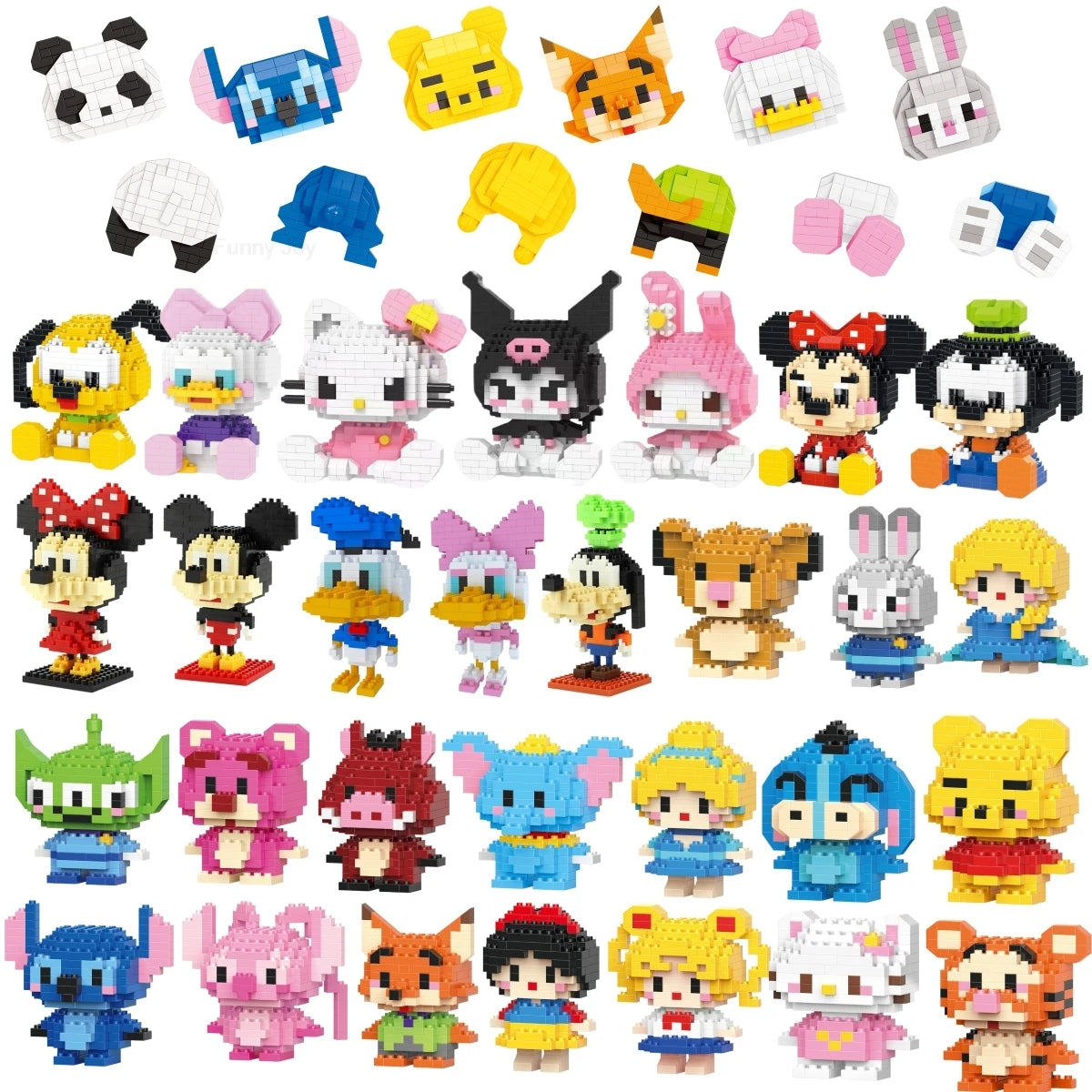 Cartoon Anime Hello Kitty Panda Refrigerator Magnet Blocks Kuromi My Melody Cinnamoroll Building Blocks Toy Kids Birthday Gift