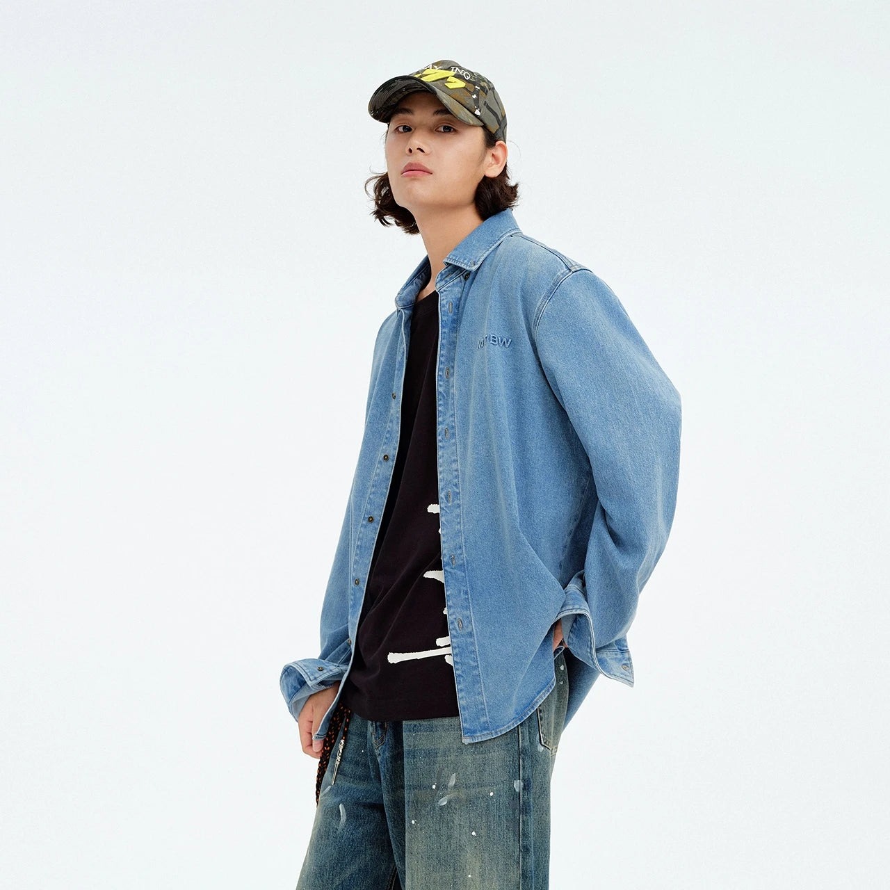 Metersbonwe Men's 2026 Spring Loose Lapel Long Sleeves Shirt Comfort Vintage Denim Light Blue Jacket Classic Casual Fashion Top