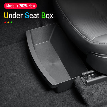 Under Seat Storage Box Organizer for Tesla Model Y Juniper 2025 2026 Underseat Storage Tray Bin Trash Can Car Travel Accessories