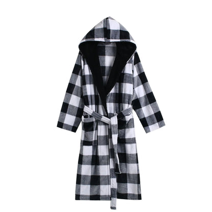 ex Thi Coral Fce Robe Long Flannel Pajamas Autumn Winter Home Clothes Air Conditioning Morning Gown Couple Pyjamas