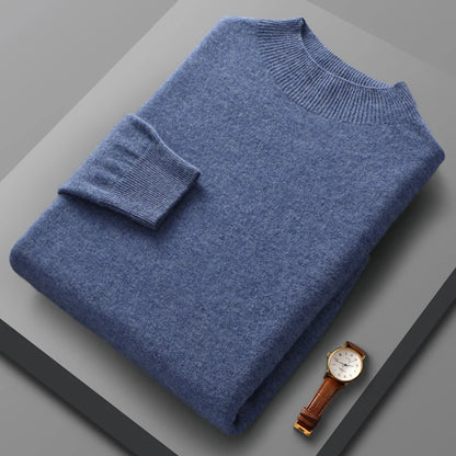 100% Merino Wool Sweater Men's Half high collar Knitted Hoodie Spring Autumn New Cashmere Sweater Versatile  Menswear