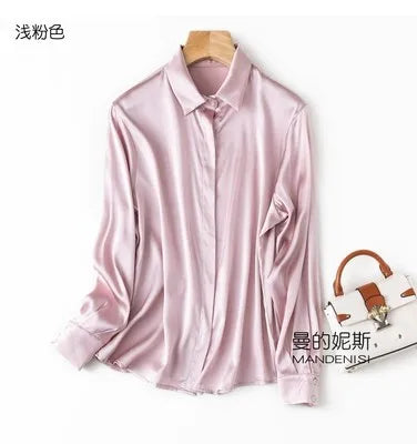 Luxury Satin silk shirt women's long sleeve 93% mulberry silk shirt commuter office lady style for Spring/Summer
