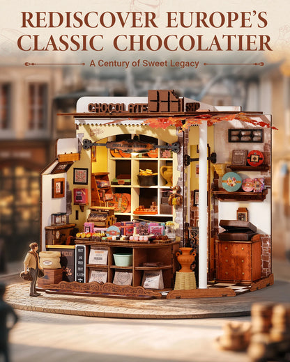 Rolife Henry's Chocolate DIY Miniature House Kit  Wooden Dollhouse Model Building Kit With LED Craft Gifts for Adults
