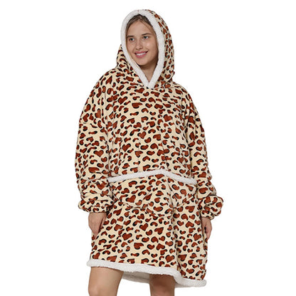 2024 Cartoon Oversized Hoodie Blanket with Sleeves Winter Warm Fleece Sweatshirt Cow Hoodies Women Men Korean Funny Print Hoodie