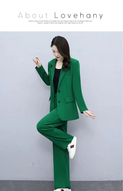 Spring 2026 plus Size Suit Set Loose Wide Leg Pants Two Piece Set Korean Style Commute Casual High Waist Polyester Fiber