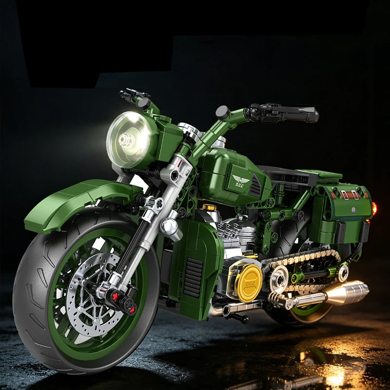 Retro Cruiser Motorcycle Building Blocks Set Classic Vintage Motorbike Model, With Stand, Birthday Christmas Gift
