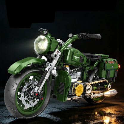 Retro Cruiser Motorcycle Building Blocks Set Classic Vintage Motorbike Model, With Stand, Birthday Christmas Gift