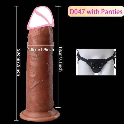 Wearable Realistic Strapon Dildo Skin Testicles Sliding Anal Vagina Sexy Adult Masturbation Big Penis For Women Sex Toys Dildos