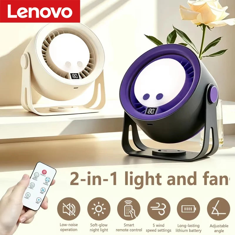 Lenovo Silent Turbo Desk Fan Wall Mounted Fan High Speed Rechargeable RGB Night Light Remote Control for Home Outdoor Kitchen