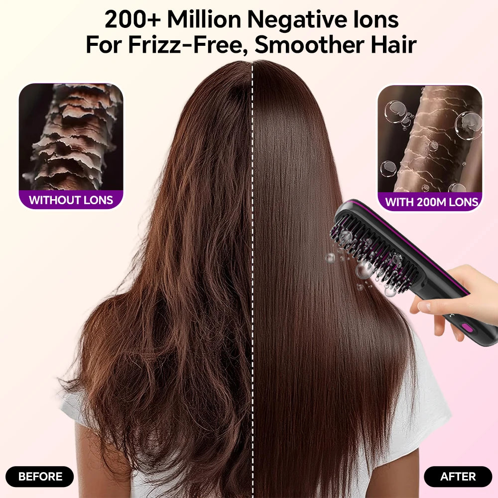 Hair Straightener Brush, Ionic Straightening Comb with 20s Fast Heating, 3 Temp Settings & Display, Hair Styling Tool for Women