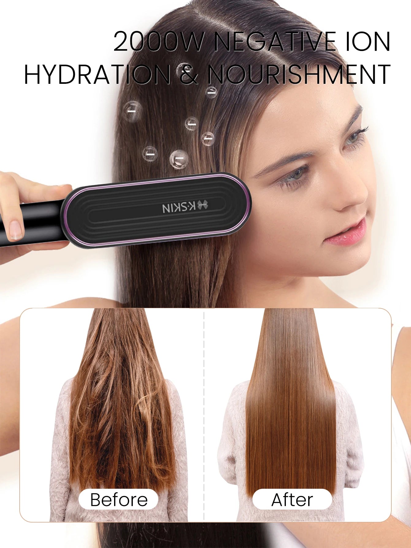 KSKIN Professional Hair Straightener 6 Gear Regulation 20 Million Negative Ion Brush Anti Scald Static Straightener Brush