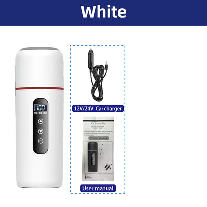Electric kettle 12V 24V portable car heating cup 500 ml travel heating smart stainless steel insulation artifact OLED display