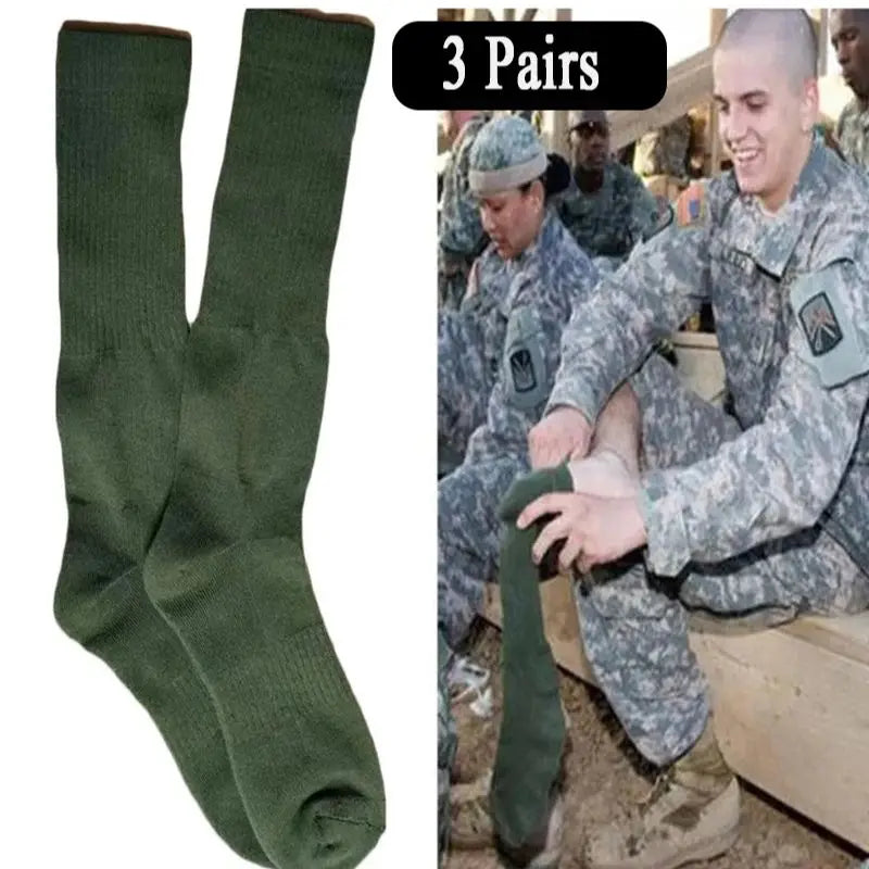 3 Pairs Men Knee High green Sports Military Army Socks Stockings Thicken Long Wool army green Hiking sport socks