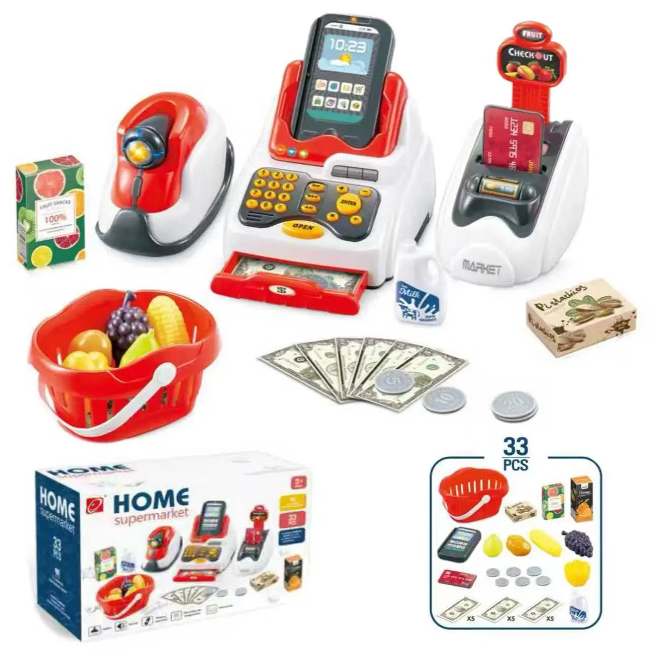 Simulation Electronic Cashier Register Toy Pretend Grocery Shopping Game With Light Sound For Boys Girls Age 3 To 8