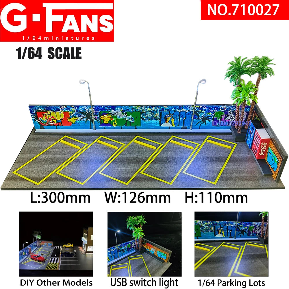 G Fans 1/64 Scale Car Garage Miniatures Model Car Parking Lot Diecast Scene Display Vehicle Scene Toy Background Collection
