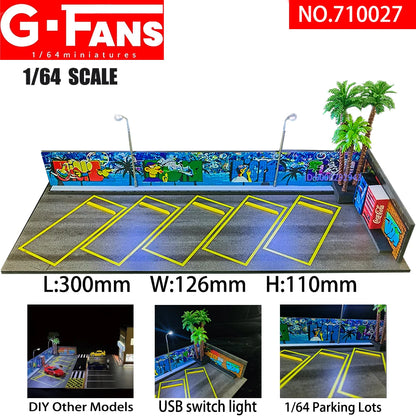 G Fans 1/64 Scale Car Garage Miniatures Model Car Parking Lot Diecast Scene Display Vehicle Scene Toy Background Collection