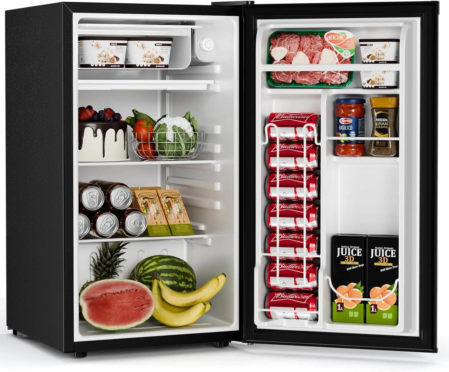 Mini Compact Refrigerator with Freezer, 3.2 Cu.Ft. Single Door with Adjustable Thermostat,Removable