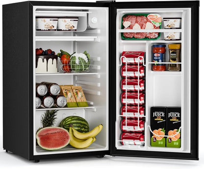 Mini Compact Refrigerator with Freezer, 3.2 Cu.Ft. Single Door with Adjustable Thermostat,Removable
