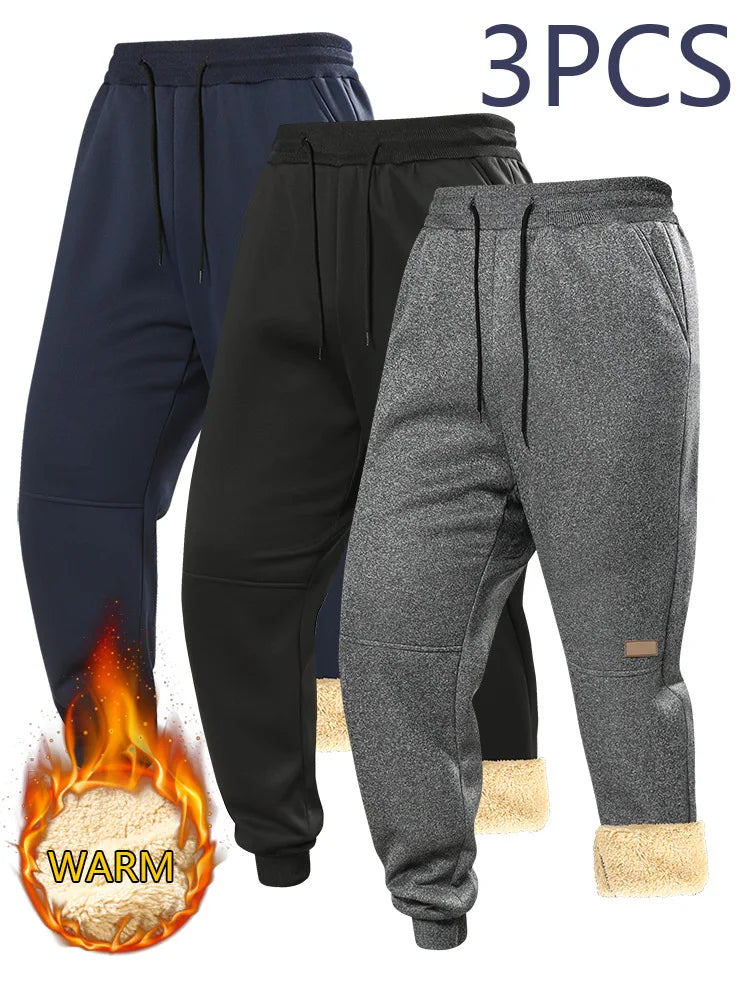 Casual for Autumn and Winter Men's Large Size Plus Velvet Pants Thermal Sports Thickened 2025 Sets Man Black Sweatpants Baggy