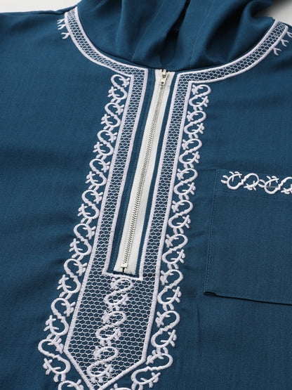 Hooded Moroccan robe Luxury men's embroidered sleeve long pocket Muslim garment Abaya Middle East Juba Thobe robe