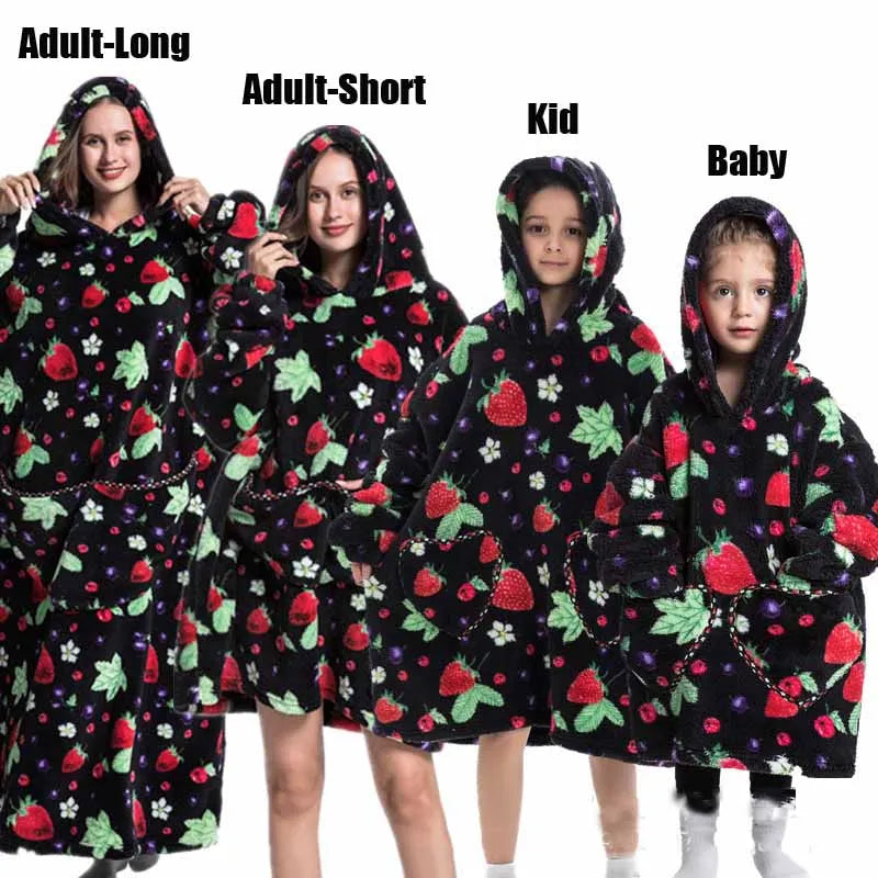 Halloween Family Matching Blanket Hoodies Women Cartoon Bear Dinosaur Sweatshirts Adult Oversized Warm Pullover Winter Clothes