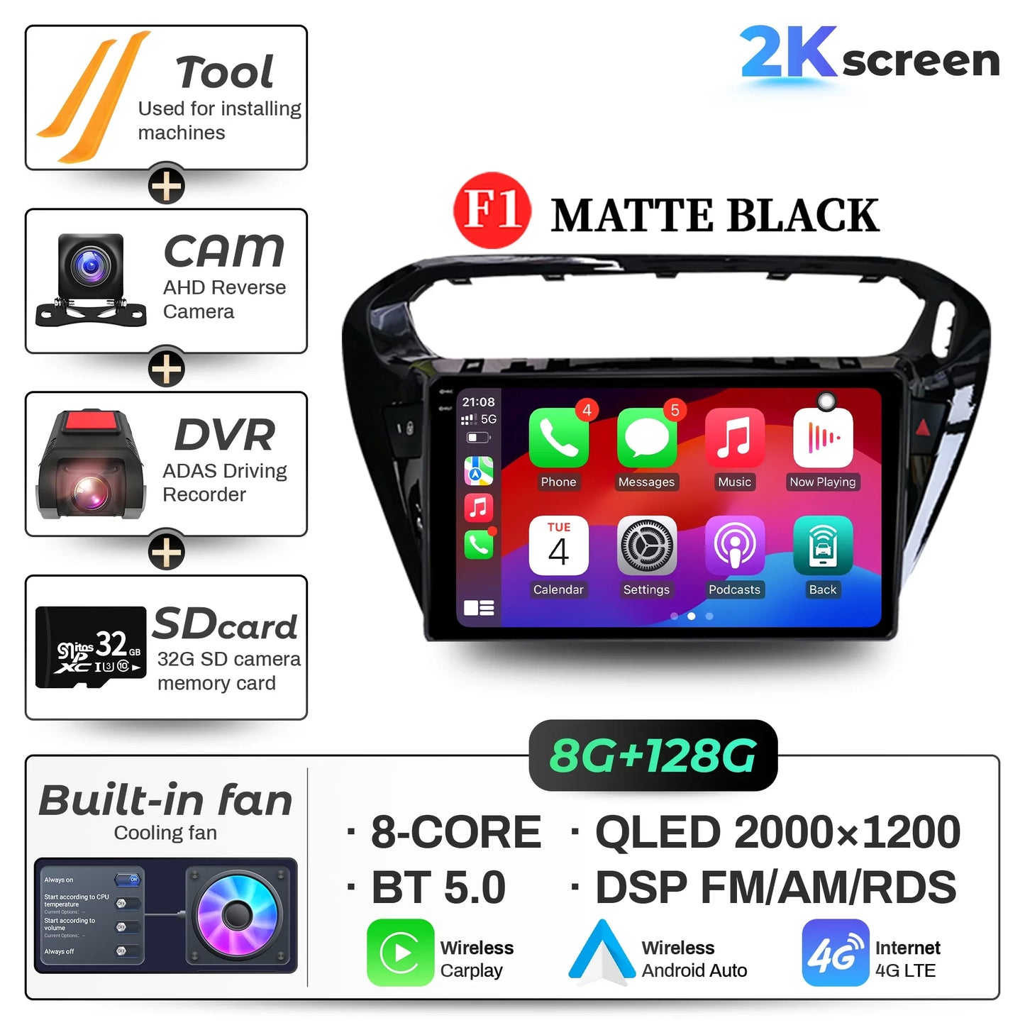 9" Car Radio For Peugeot 301 Citroen Elysee 2013-2018 Android 16 Wireless BT Carplay Multimedia Navigation Touch 2K QLED Screen