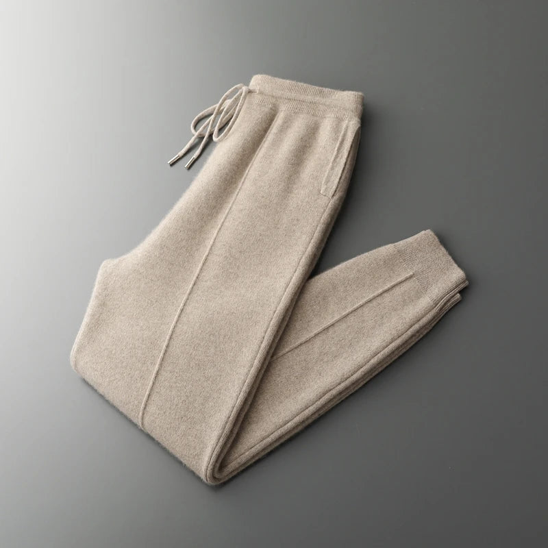 Men's Cashmere Pants Smart Casual Pencil Pants Autumn Winter Thick Soft Warm Trousers 100% Merino Wool Knit Pants Korean Style