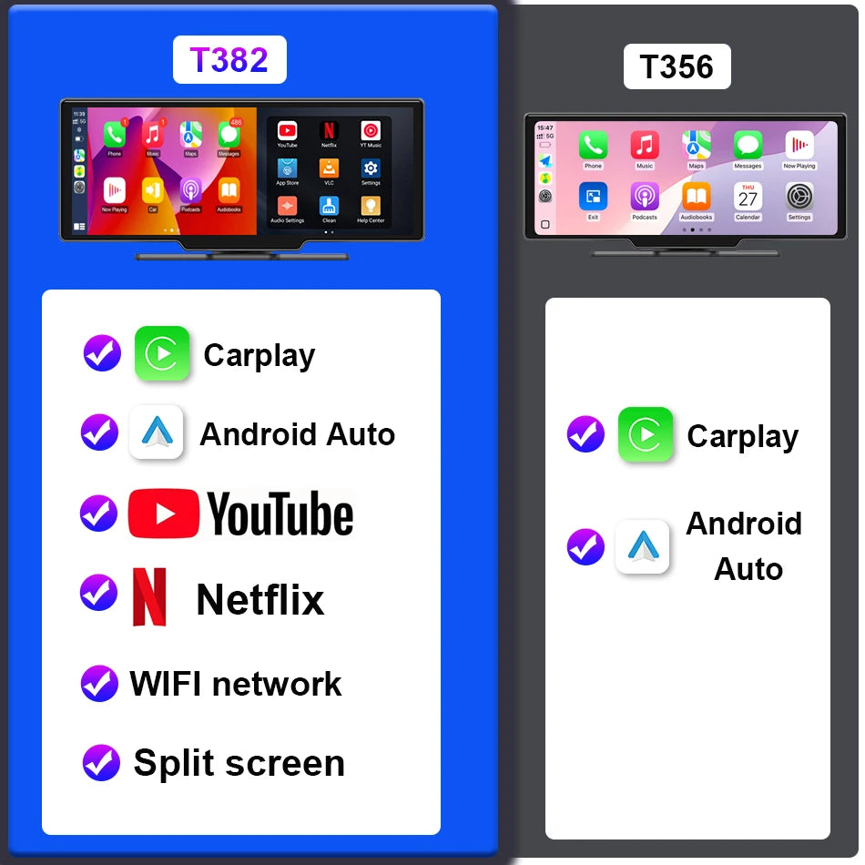 Srnubi 10.26" Car Play Screen Android WIFI Car Multimedia Player Wireless Carplay Android Auto Car Screen for YouTube Netflix