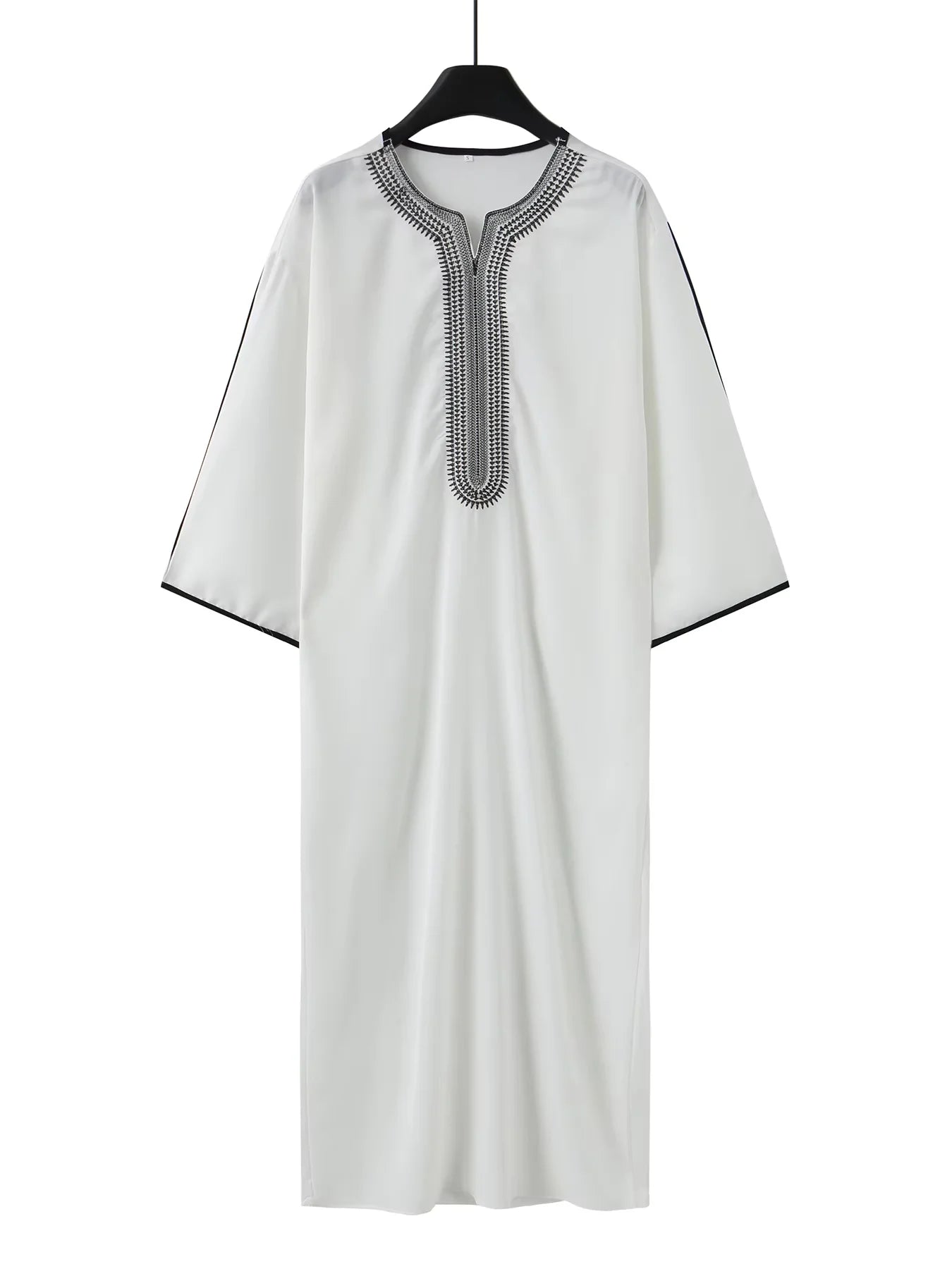 Traditional Middle Eastern Muslim Ethnic Style Men's Robe Eid al Fitr Clothing Round Neck Embroidered Men's Robe