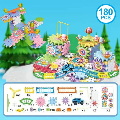 Electric Gears 3D Puzzle Model Building Kits Plastic Brick Blocks Educational Toys for Kids Children Gear Blocks Building Toys