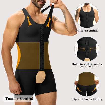 Men's Compression Shapewear  Tummy Control Full Body Shaper Slimming Bodysuit with Open Crotch for Post Surgery Recovery