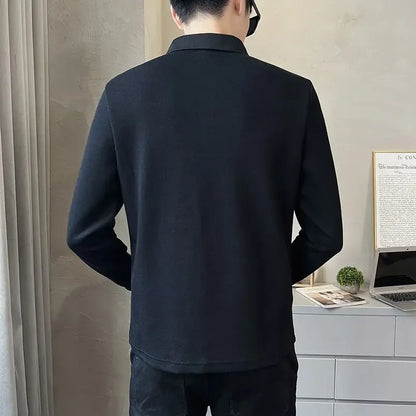 Korean Autumn New Polo T Shirt for Men 100℅ Cotton Pullovers Elasticity Social Xl Cheap Clothes Long Sleeve Xxl Man Sweatshirt
