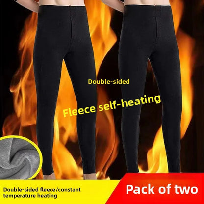 Men's Fashion Thickened Fleece Lined Slim Fit Winter Trousers Anti-Cold Base Layer Long Pants Youth Casual Pure Color
