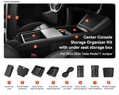 For Tesla Model 3/Y/YL Highland Juniper 2026 Center Armrest Hidden Storage Box Cup Holder Console Organizer Box Accessories
