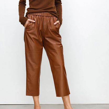 Genuine Leather Harem Pants Women Real Sheepskin Trousers High Elastic Waist 2026 New Streetwear Plus Size Pants Y2k Fashion