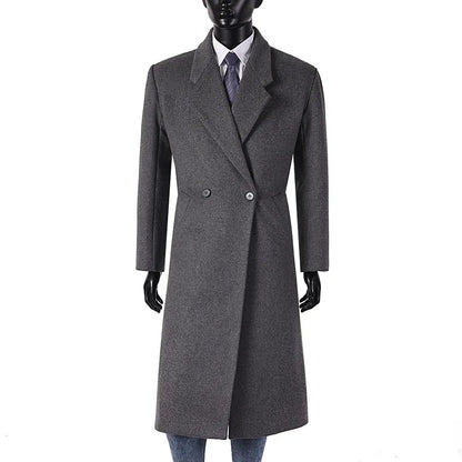 Extra Long British Trench Slim Fit Woolen Coat for 170 kg Men Elongated Handsome Over Knee Windbreaker Black Casual Thick Coat