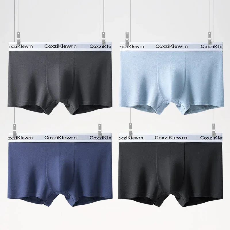 4PCS【LORIEN CREST】New Men's Underwear Pure Cotton Soft Breathable Fashion Solid Color U Convex Comfortable boxer for male