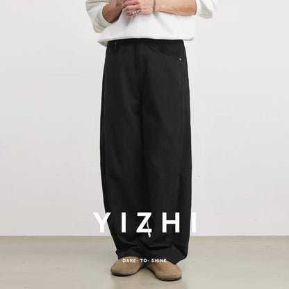 Fashion Heavyweight Men's 280g Pure Cotton Casual Pants 2026 Spring Comfortable And Versatile Elastic Waist Wide Leg Pants