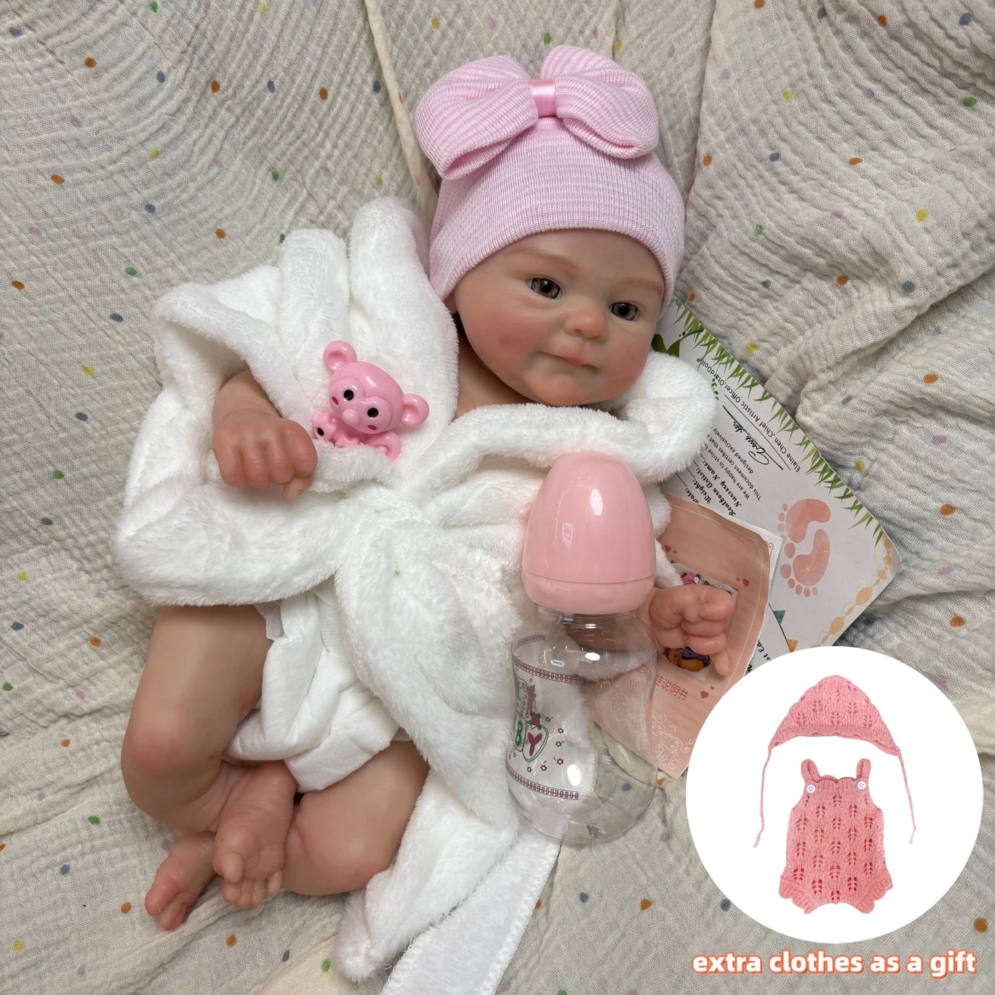 AnjoDoll 2 Sets Of Clothes 13Inch Open Mouth Silicone Reborn Doll Washable Handmade Doll Toy Ideal Gifts