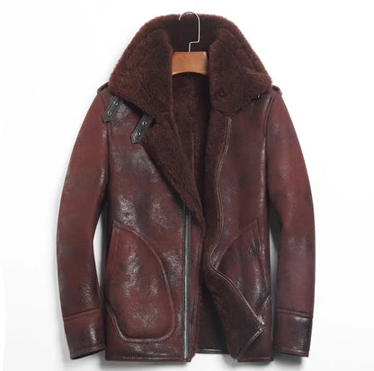 YOLANFAIRY Genuine Leather Jacket Men's Winter Jacket Sheepskin Coat for Men Natural Lamb Fur Bomber Jackets veste 156-1 MY1916