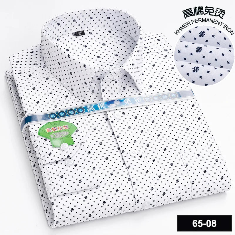 Men's Long Sleeve Casual Shirts Fashion Print Cotton Standard Fit Button Pocket Soft Shirts For Man Office Business Dress New