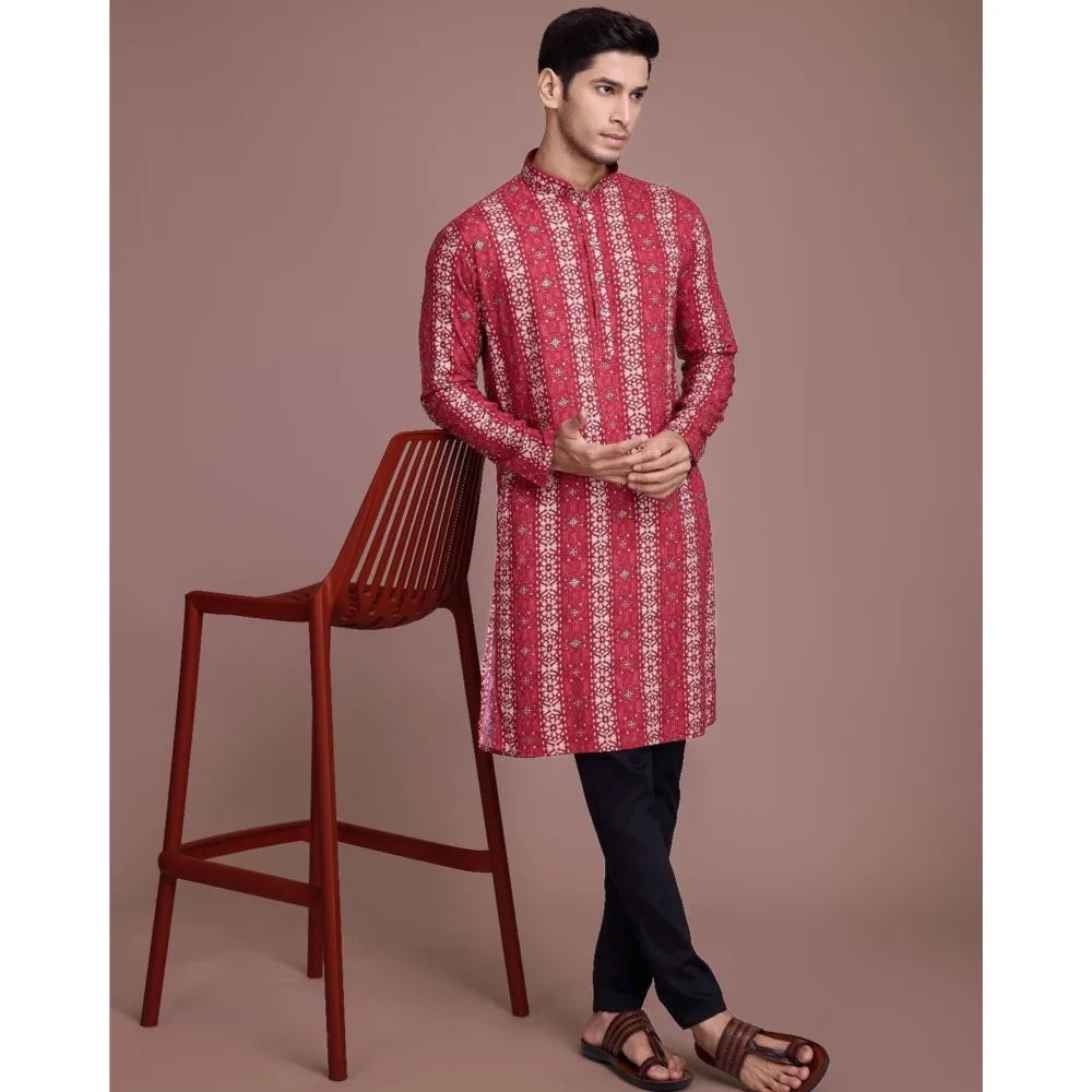 Luxury Islamic Arabic Abaya Robe National Style Ethnic Print Stand Collar Youth Mid-length Ropa Arabe Hombre Kurta For Men